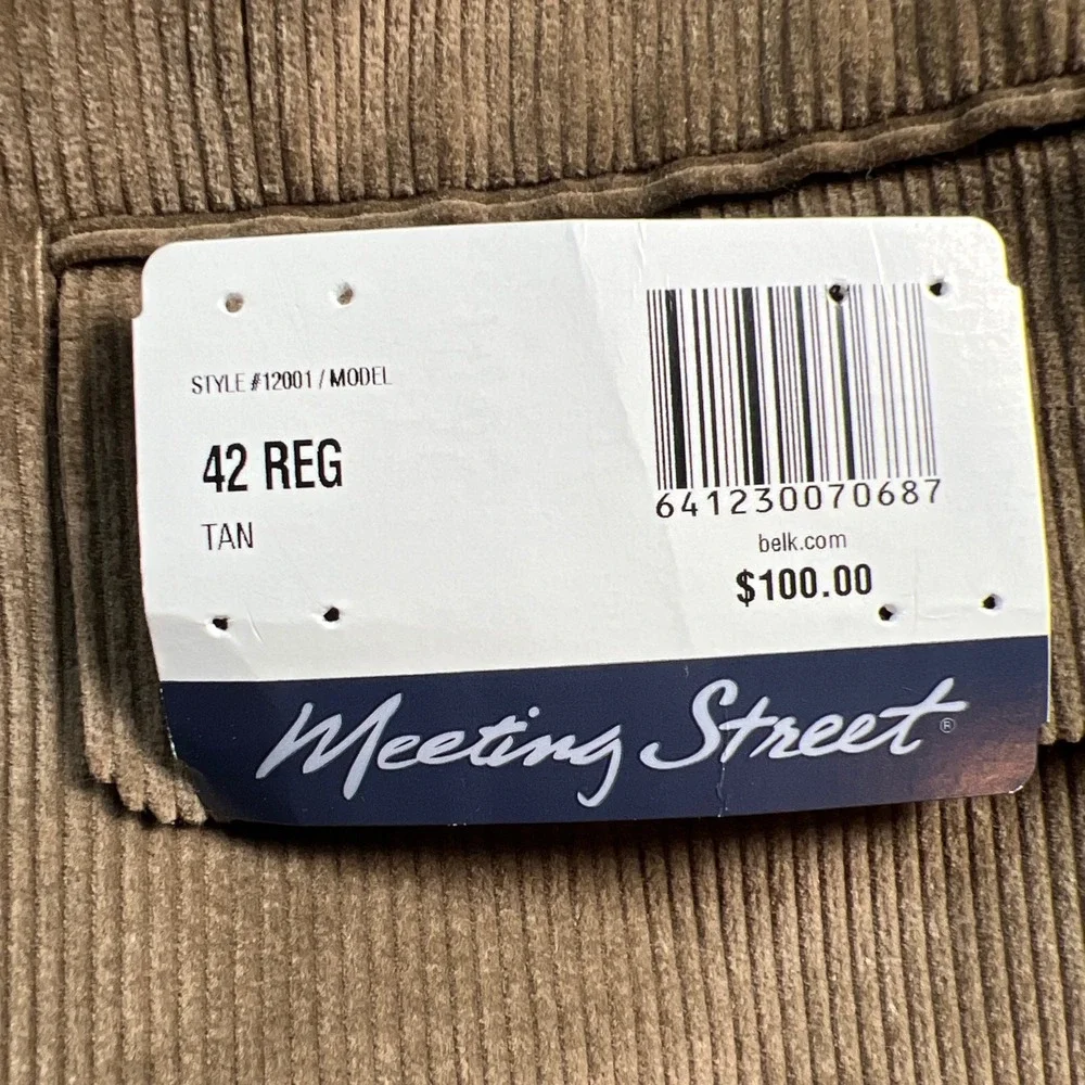 Meeting Street Mens Tan‎ Corduroy Sportcoat Blazer 42 Reg 100% Cotton NWT
